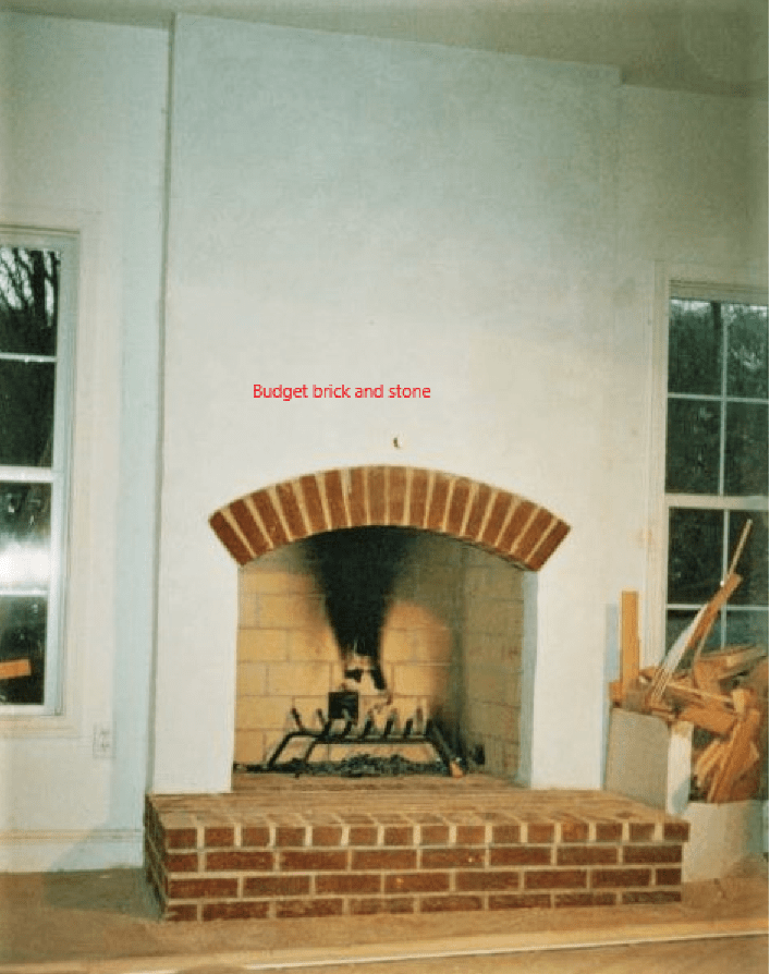 Brick and white stucco fireplace.