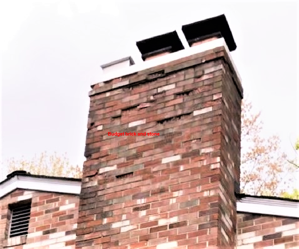 Before: Chimney above roof falling apart.