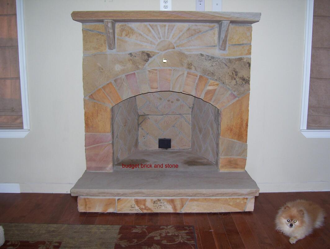 Tennessee limestone veneer, hearth and mantel fireplace. The dog is bebe.